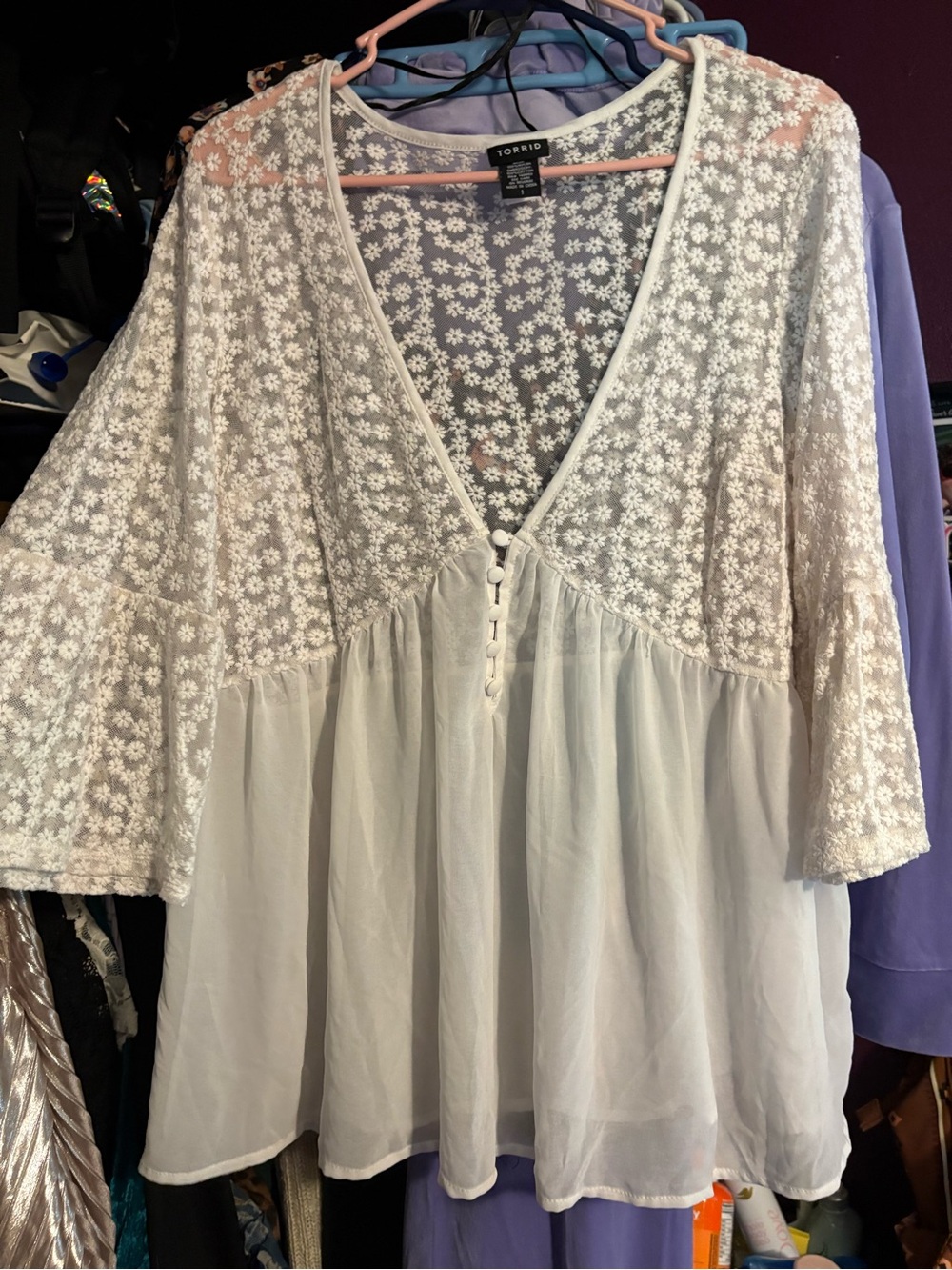 torrid cream embroidered lace peasant tunic